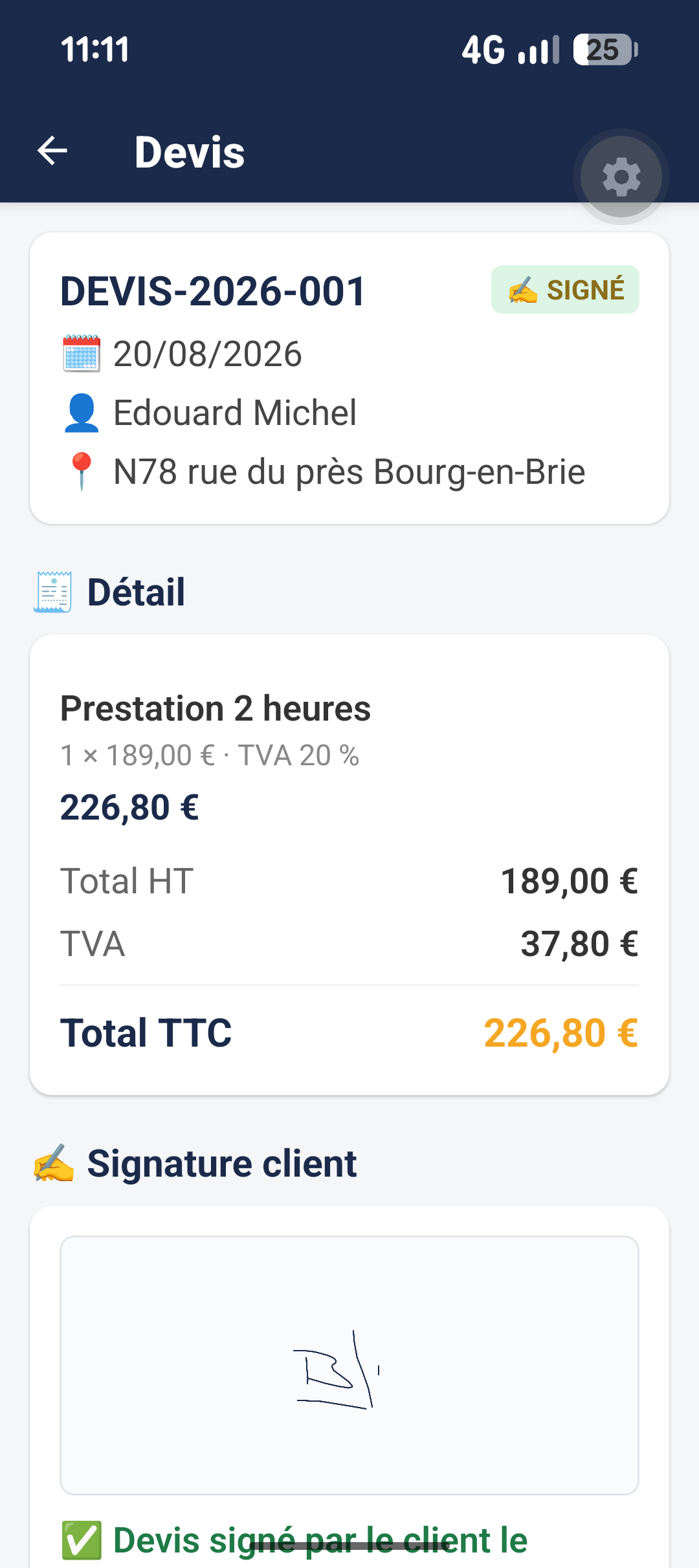 Devis signé